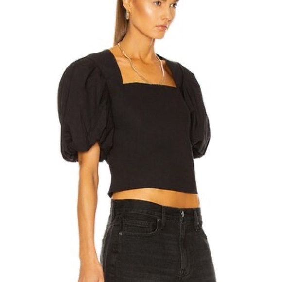 New Frame Nina Black Puff Sleeve Cropped Blouse Size Medium - Picture 2 of 13